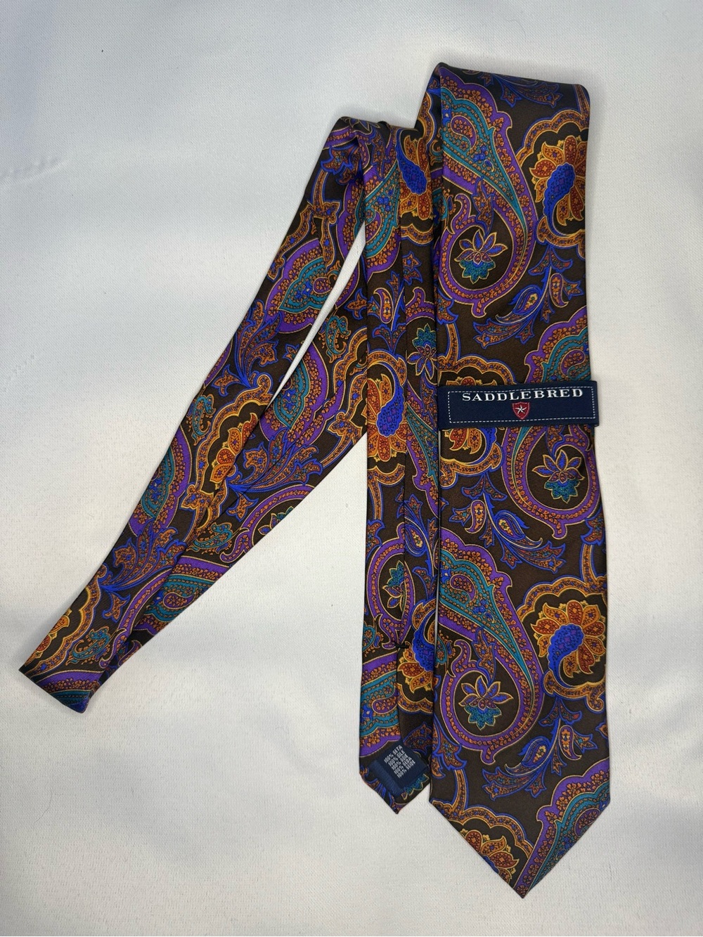 Saddlebred - 100% Silk Brown & Purple Paisley Tie with Teal & Gold Accents - NWT